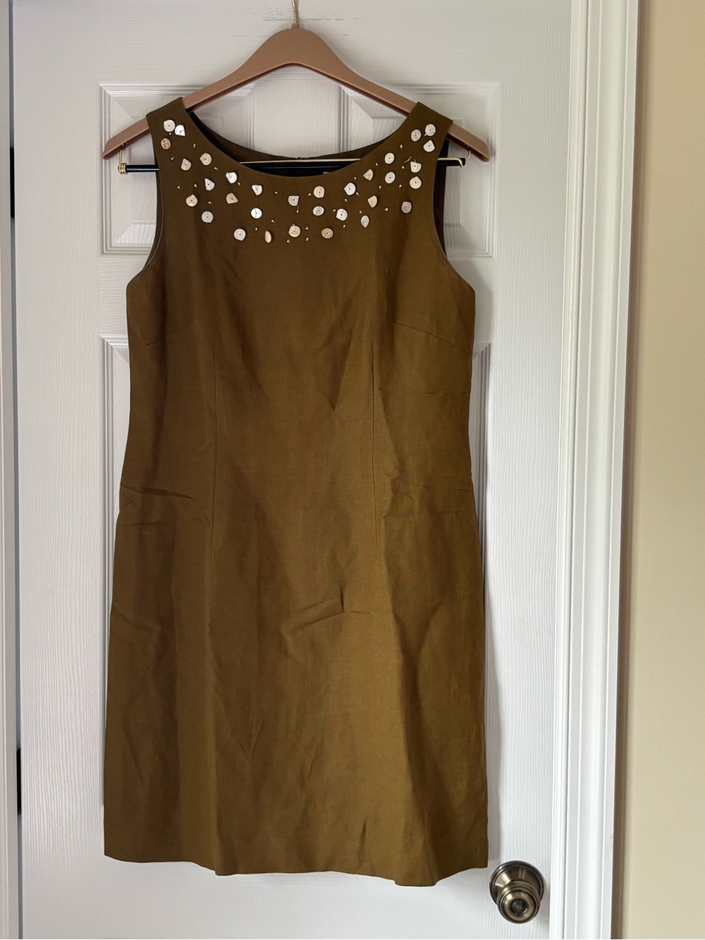 Sleeveless Embellished Olive Sheath Dress